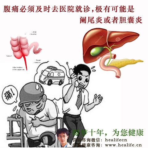 腹痛必须及时去医院就诊,极有可能是阑尾炎或者胆囊炎
